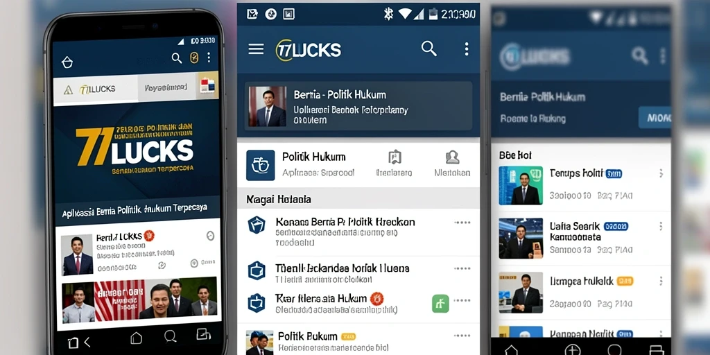 Antarmuka aplikasi 77LUCKS dengan berita politik dan hukum terkini.