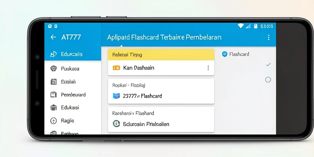 Antarmuka aplikasi Flashcard AT777 yang modern dan interaktif.