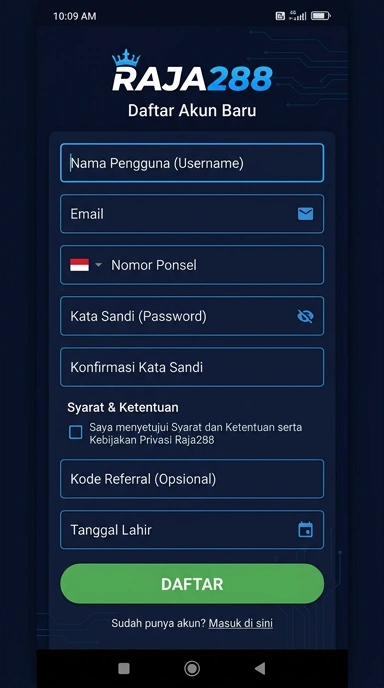 Panduan Registrasi Akun Baru raja288 untuk Android